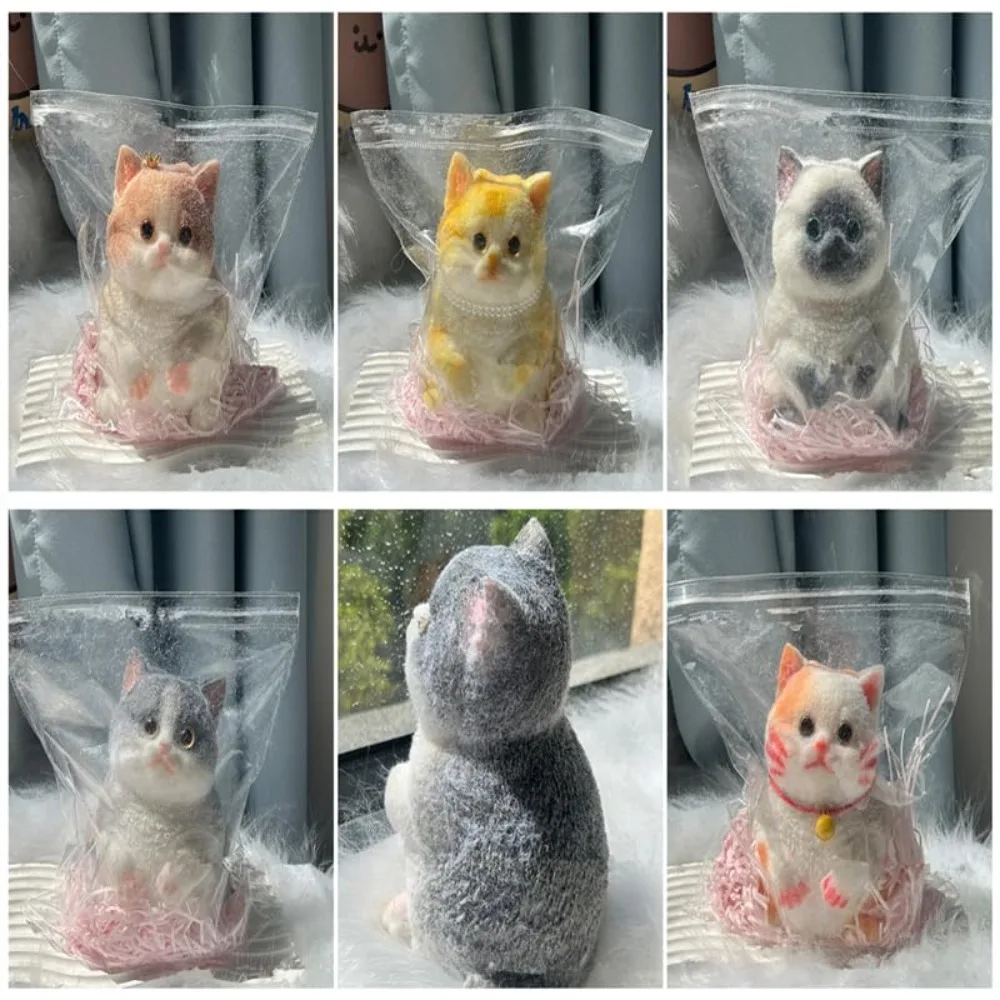 Cute Squishy Relief Squeeze Cat Toys Big With Flocking Surface Cat Squishy Fidget Relief Stress Toy Silicone Anxiety Relaxation