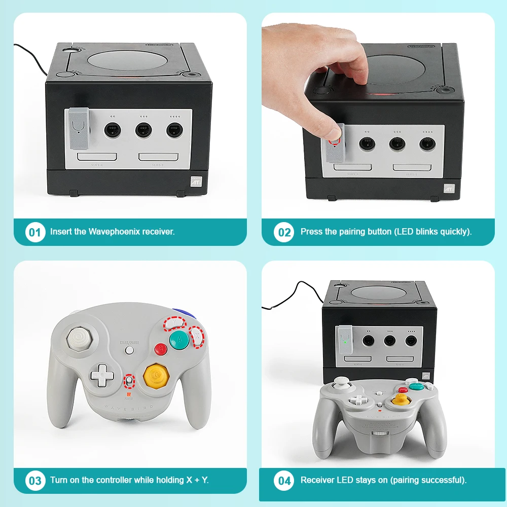 Penerima Nirkabel WavePhoenix untuk Adaptor Pengontrol Nintendo WaveBird Kompatibel dengan GameCube & Wii (RVL-001)