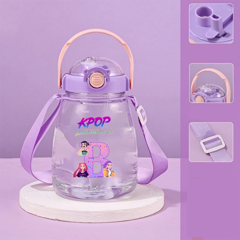 1300Ml K-pop Demon Hunters Big Belly Cup untuk Anak Laki-laki Perempuan Kartun Huruf Cetak Cangkir Air Siswa Botol Air Olahraga Portabel