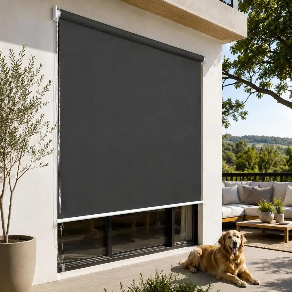 Store extérieur à enroulement, dimensions 185 x 230 cm, écran d’ombrage pour terrasse, store extérieur à enroulement pour balcon, véranda ou terrasse, couleur anthracite.