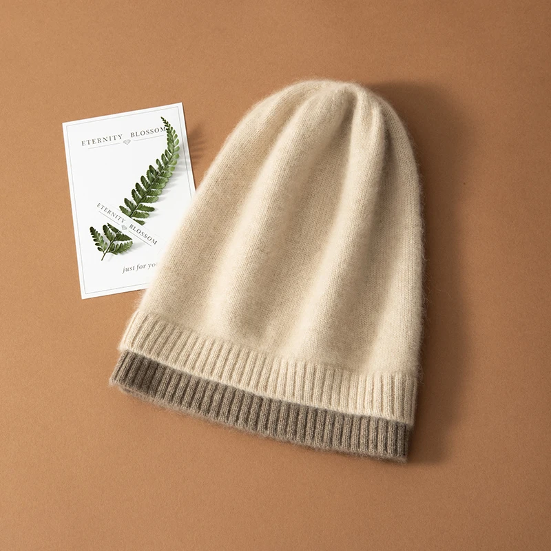 Czapki zimowe damskie 100% kaszmir kozia dziergane nakrycia głowy nowe damskie miękkie ciepłe czapki beanie modne codzienne czapki na zewnątrz
