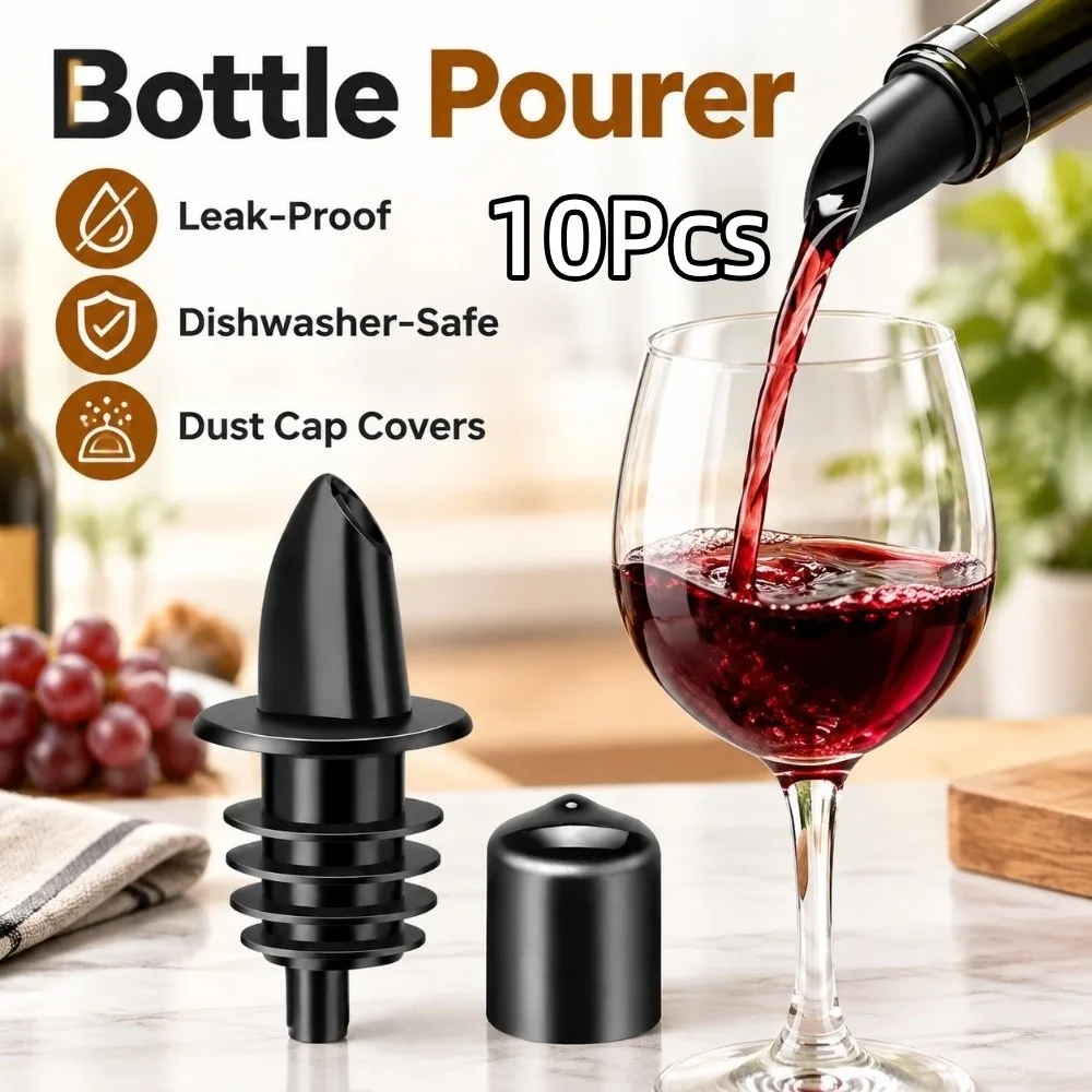 10Pcs Plastic Precise Liquor Pour Spout Black Leak-Proof Bottle Pourer Dust Cap Covers Dishwasher-Safe Flow Pourer Coffee Shops
