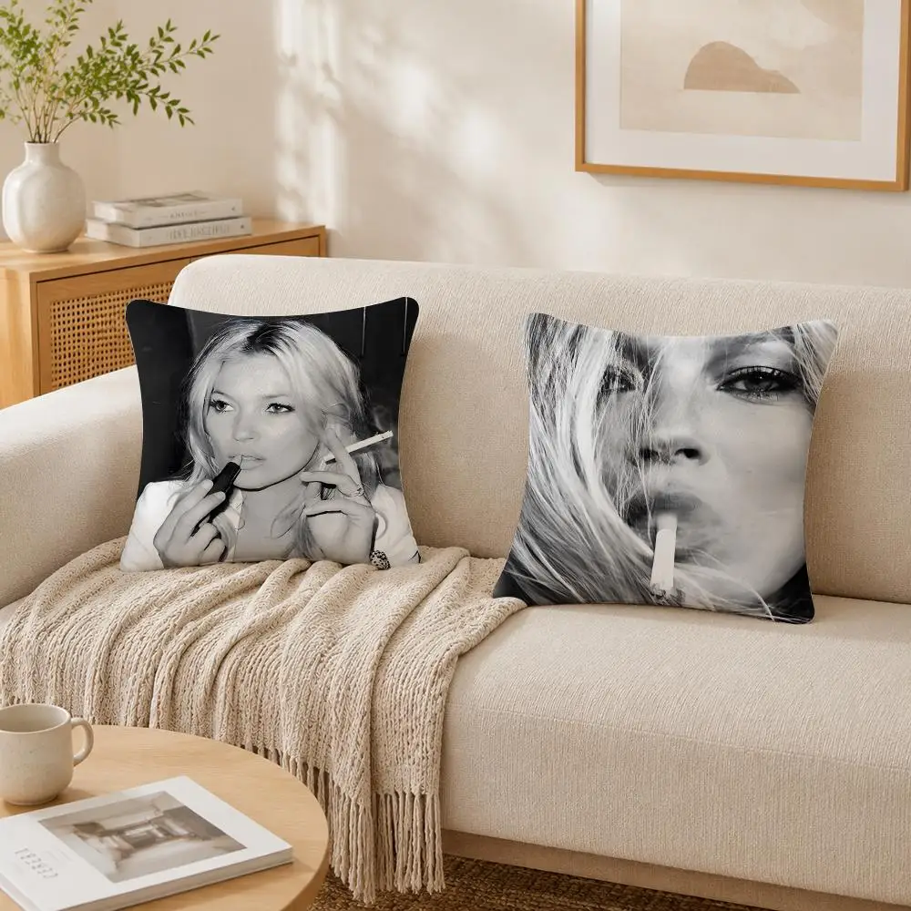 Famous Model K-Kate Moss Cushion Cover Plush Decorative Pillow Case With Hidden Zipper Fashion Room Decor For Home