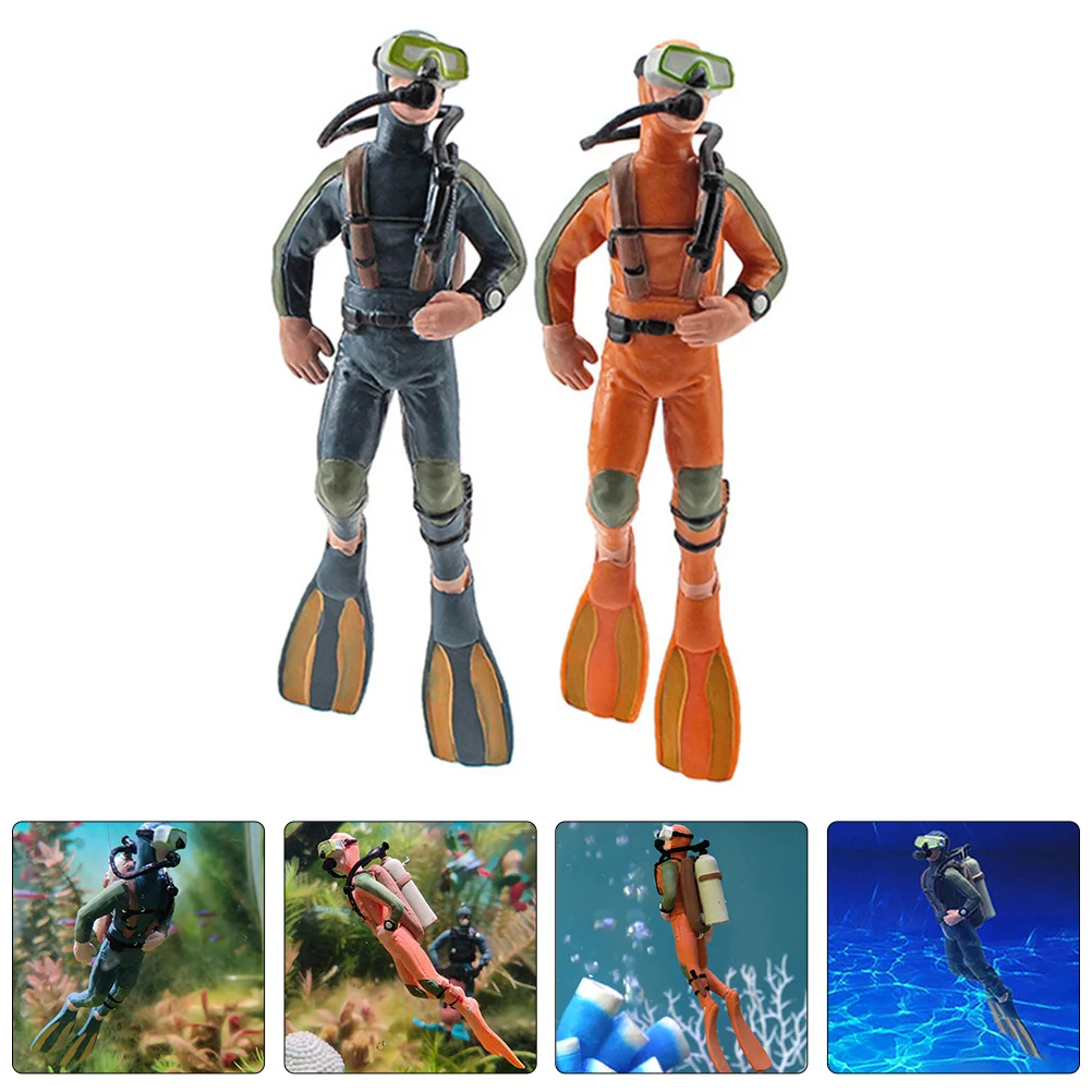 2szt Fish Tank Diver Decor Aquarium Ornament Decorative Small Diver Craft Table Diver Ornament Miniature Diver Figurine