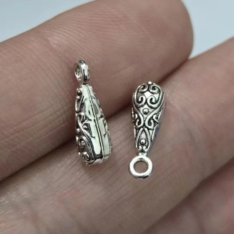 Newest 20Pcs/Lot 5*15mm  Silver Color Water Drop Pattern Charm DIY Necklace Bracelet Bangle Findings