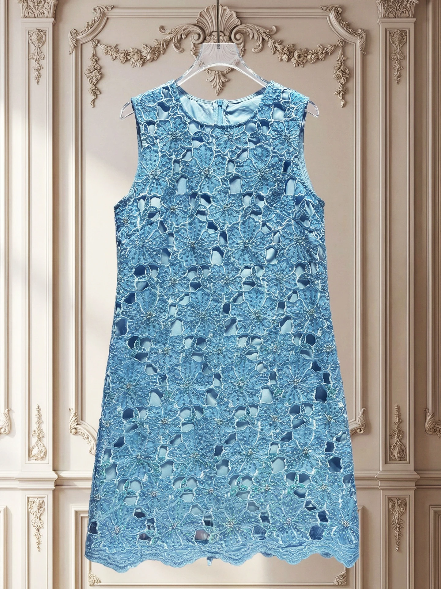 

Ele round Ne Svel Hollow out Beaded Vest Dr Luxury Sle Women's Summer Faion Casual Dr Busin Meeting