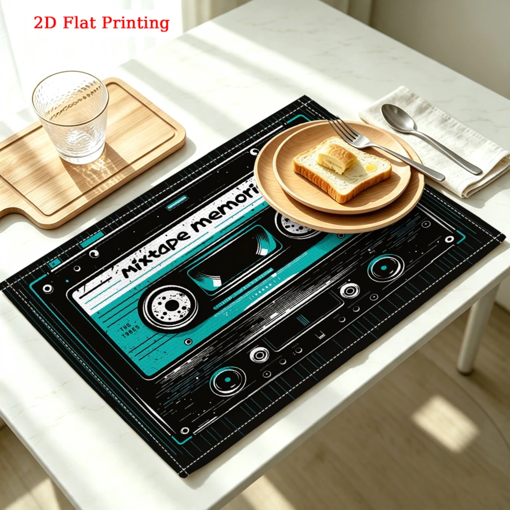 Mixtape Memories Design Kitchen Placemat Mixtape Memories Design Linen Pad Dish Coffee Cup Table Mat 1PC 30x40cm