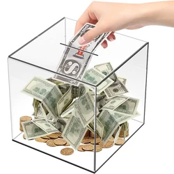 12CM Transparent Acrylic Piggy Bank Not Advisable Square Large Capacity Money Saving Box Non-removable Coin Banknote Box