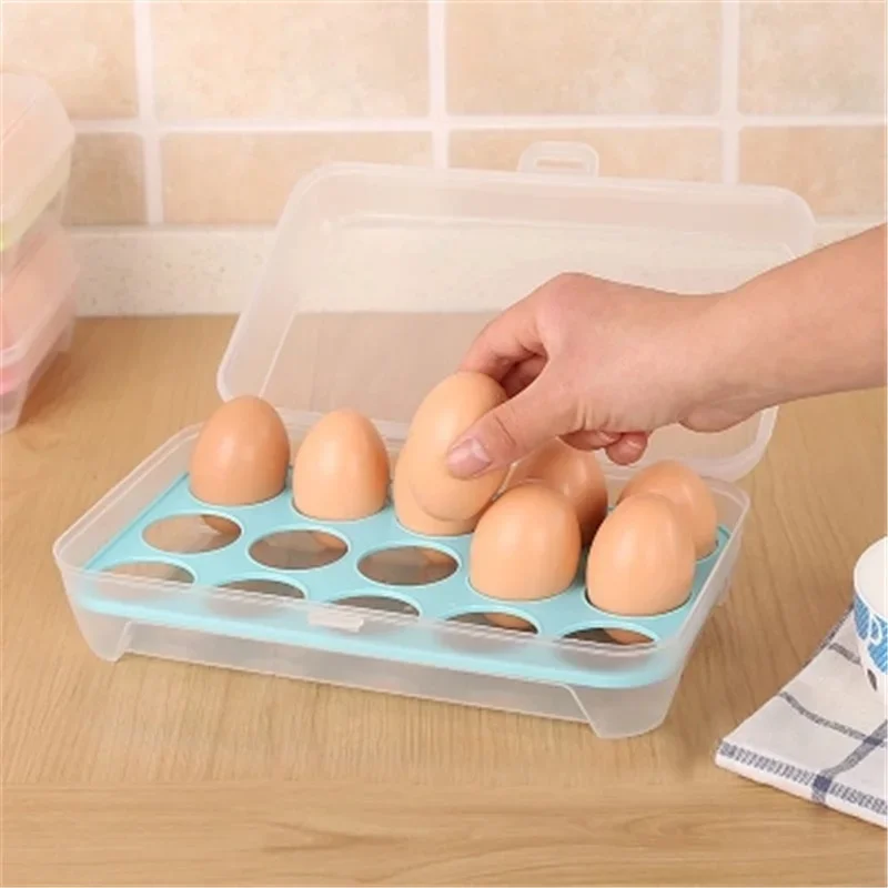 Stackable Container for Refrigerator with Lid, 15 Egg Bin Holder, Keep Fresh Organizer, Home