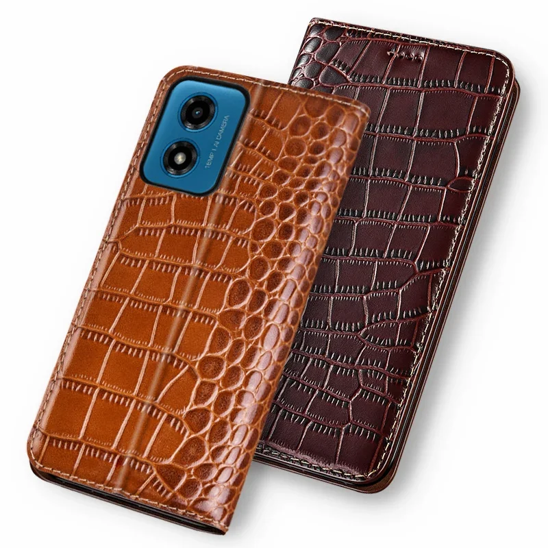 Cases For Motorola Moto E14 G04 G04S G24 Power Crocodile Pattern Flip Case Luxury Cowhide Genuine Leather Magnetic Wallet Covers