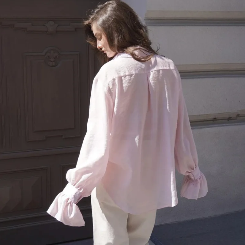 Camisas transparentes holgadas informales para mujer, blusa de retazos de manga larga con solapa de otoño, ropa de calle, camisas sólidas para mujer, Top