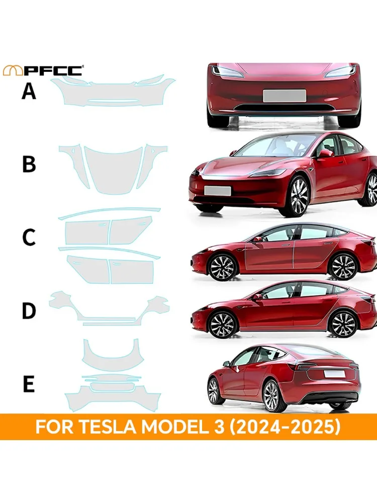 Verfbeschermingsfolie voor Tesla Model 3 Highland 2024 8,5 dikke voorgesneden auto doorzichtige TPU PPF-kit transparante sticker autosticker - afbeelding 2