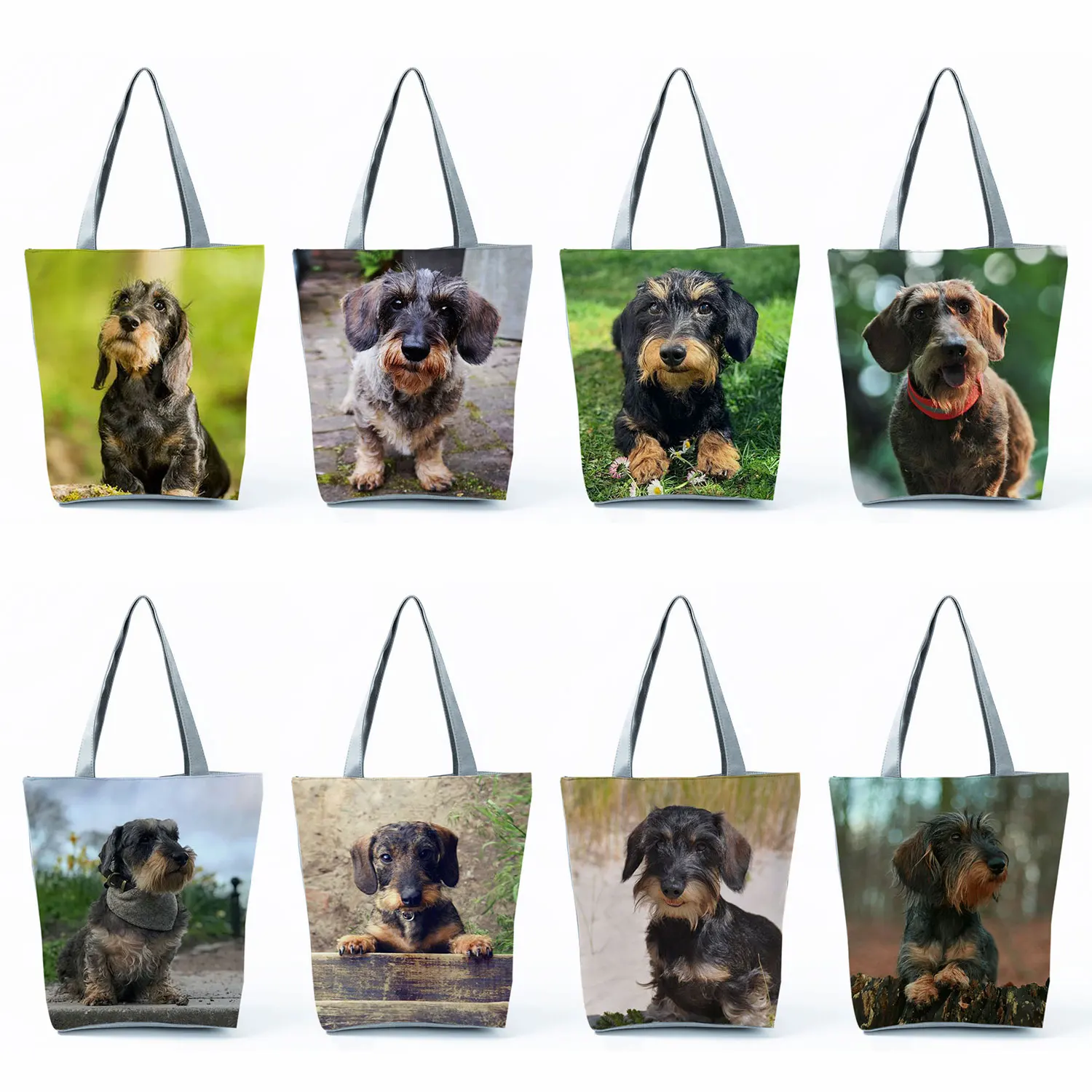 Wirehaired Dachshund Dog Print Handbags High Capacity Casual Commuter Women Totes Animal Shopping Bags Portable Travel Beach Bag