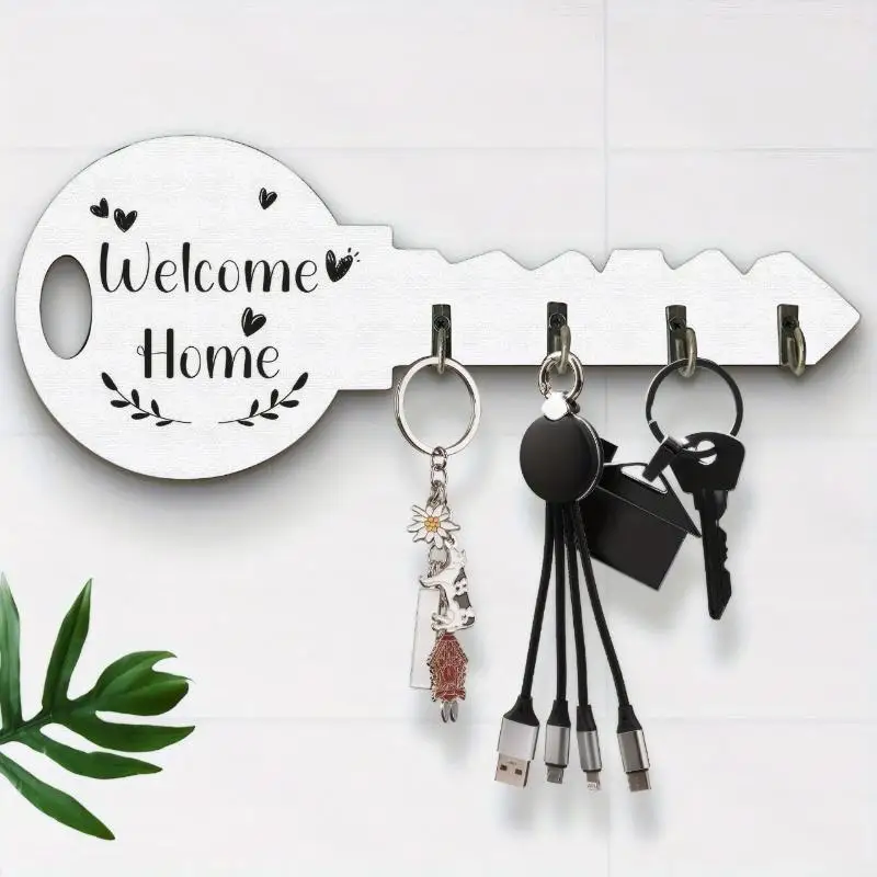 1 Piece Bohemian Style Country Wooden Key Stand With Space-Saving Wall-Mounted Organizer Shelf And Hook - Easy To Install