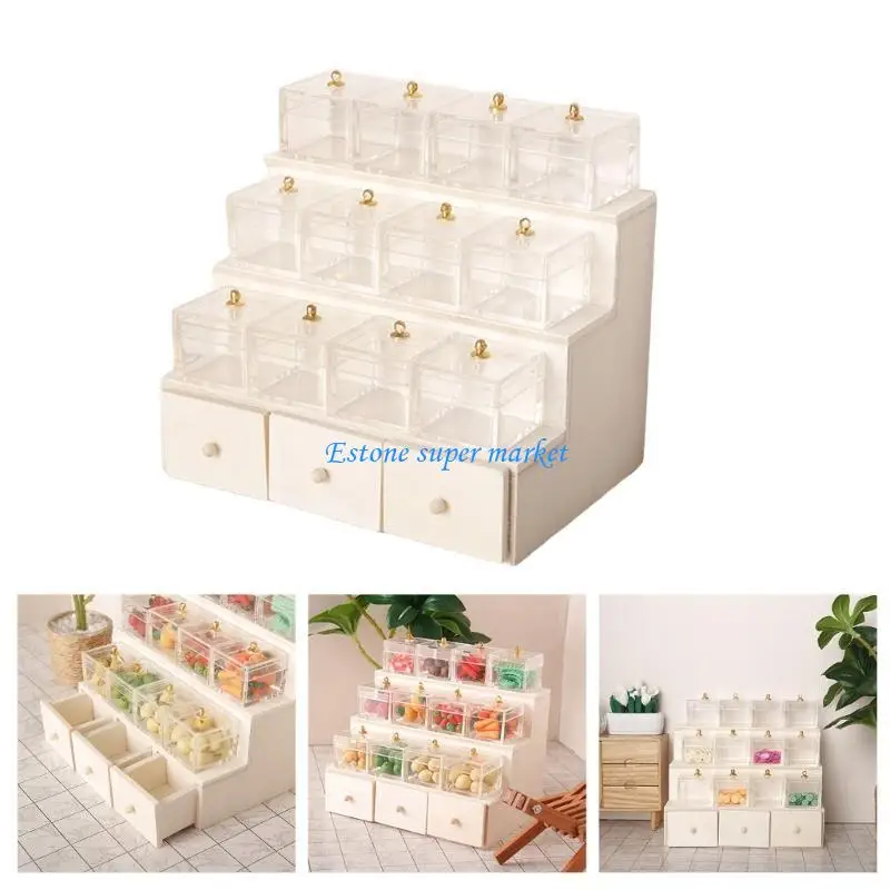 090B 1/12 Step Display Shelf with Functional Drawer For Crafts Model Doll House