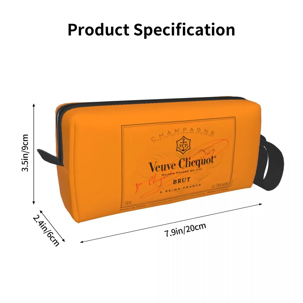 Champagne Orange Large Makeup Bag Zipper Pouch Travel Cosmetic Bags Veuves Clicquots Portable Toiletry Bag for Unisex