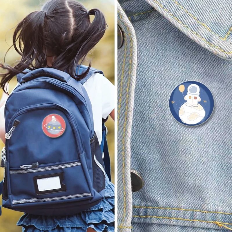 32/44mm Cartoon Astronaut Brooches Cute Creative Badge Handmade Plastic Enamel Pins for Clothes Hat Jewelry Backpack Accessories