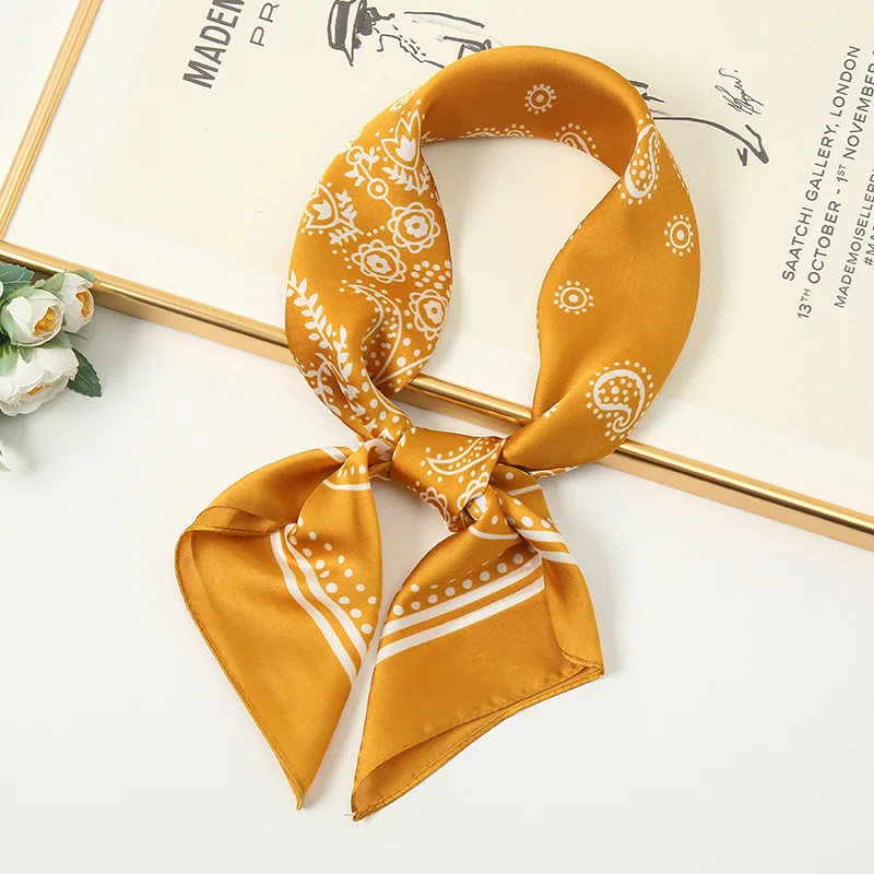 

10 Colors 70*70cm Flower Print Square Scarf Retro Temperament Woman Spring Summer Autumn Neckerchief Shawls Head Wraps