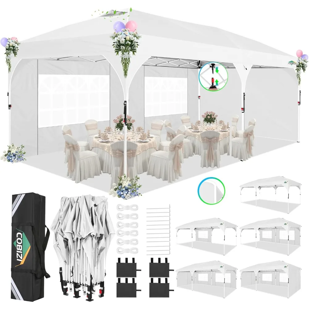 10x20 Pop Up Canopy: Canopy Tent with Patented Center-Lock Tech | Quick-Setup,UV-Reflective & Detachable Walls | 210D Waterproo