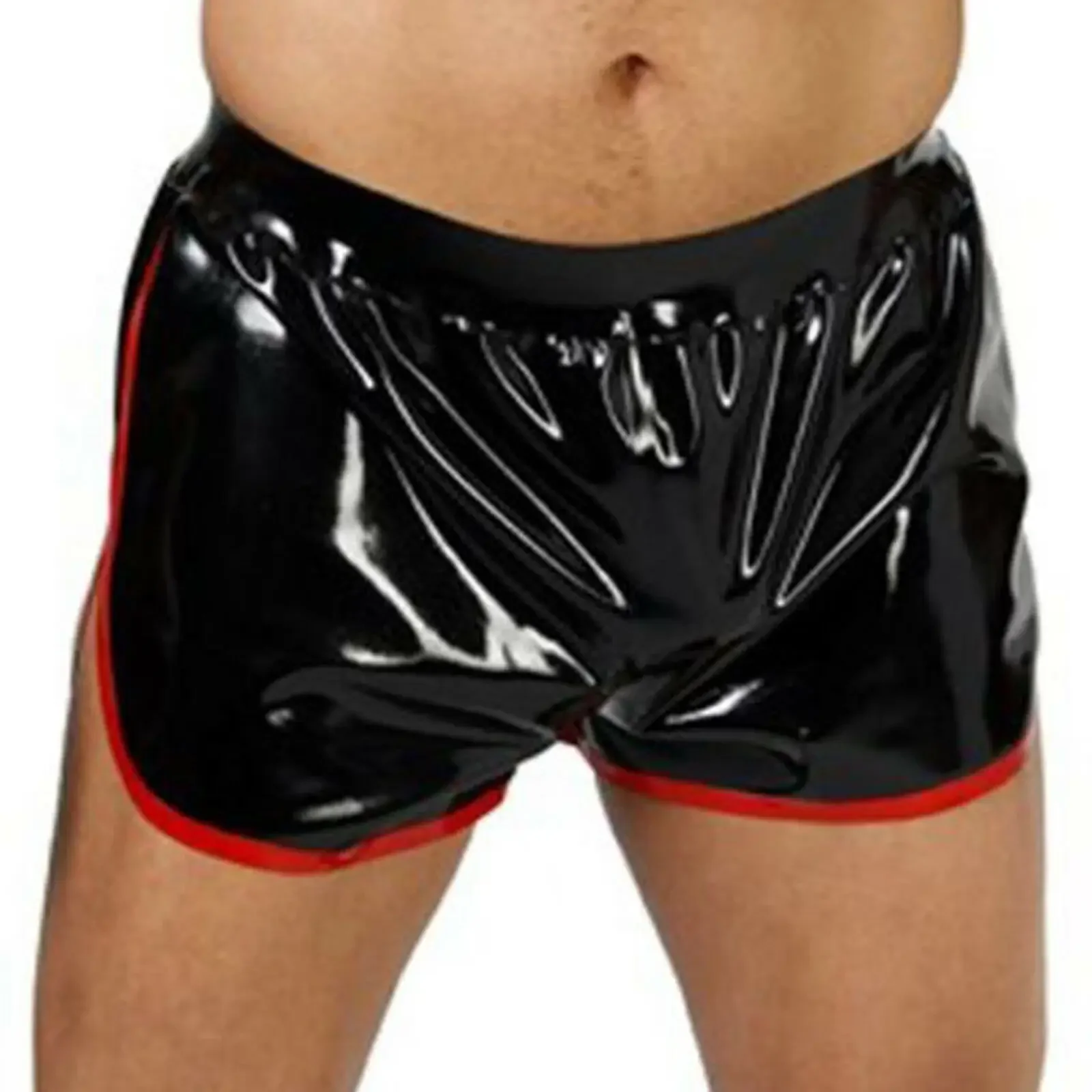 Latex Rubber Men Sexy Shorts Boxer Tight Hip Black and Red Size S-XXL