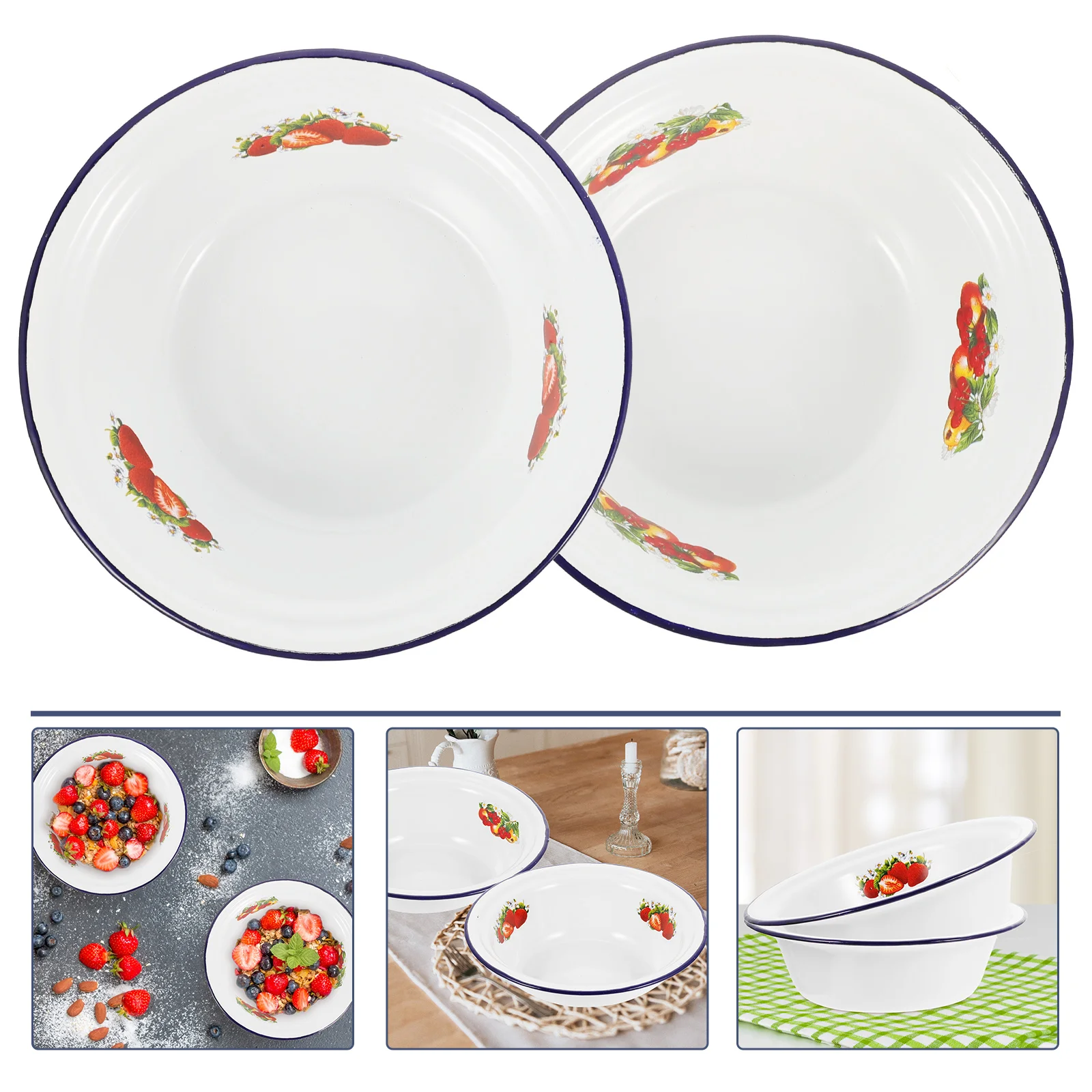 

2pcs Enamel Soup Bowls Noodle Ramen Dishes Sourdough Storage Tableware Smooth Mouth Easy Clean Kitchen Barware