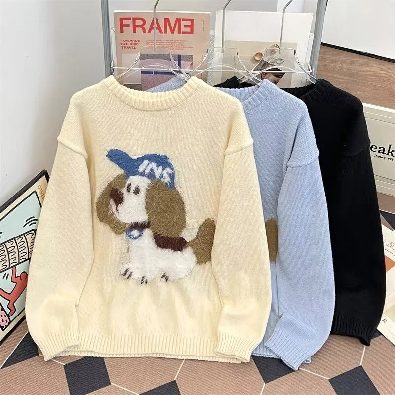 

Американский ретро-свитер из пушистого трикотажа, повседневный женский топ, мягкий полиэстер, зимний, длинный рукав, круглый вырез, защита от загрязнений