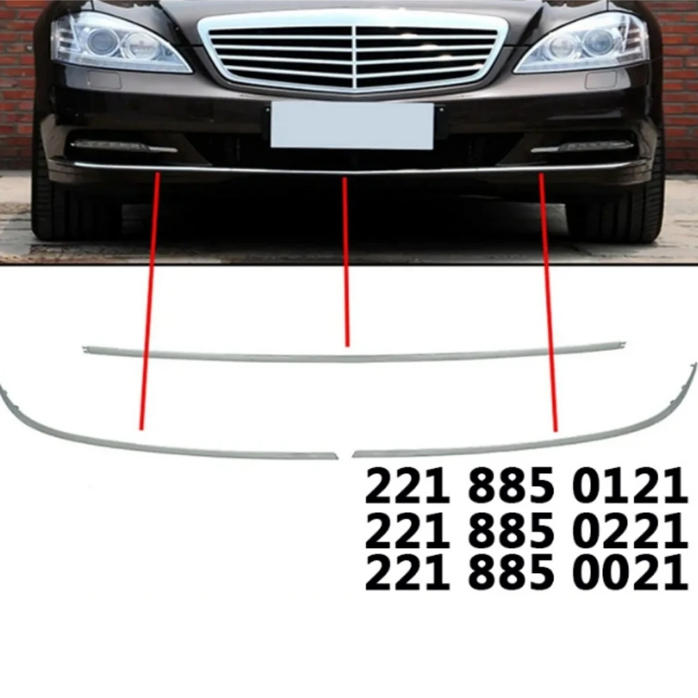 3pcs Front Bumper Chrome Decorative Strip A2218850121 A2218850021 A2218850221 for Benz S-Class W221 S350 S550 2010-2013
