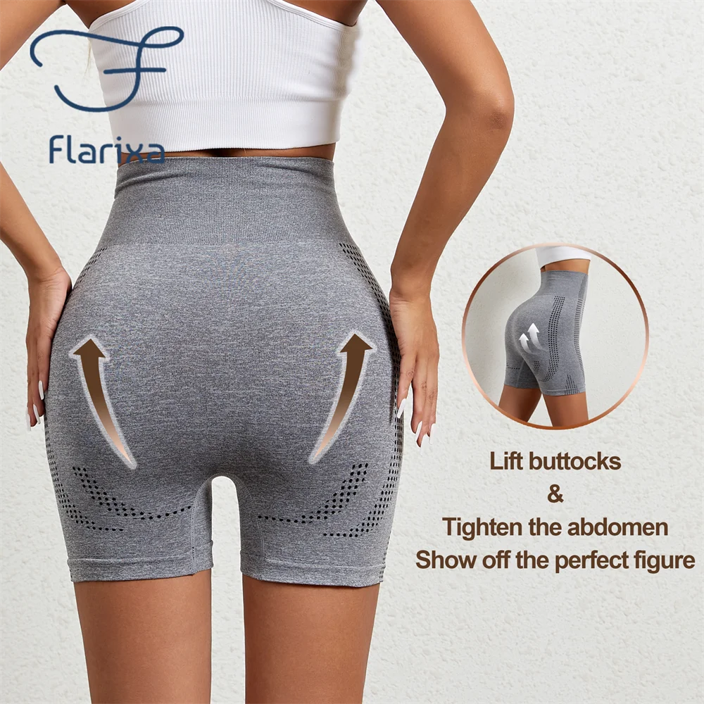 Flarixa Women Seamless Body Shaper Sports Shorts High Waist Tummy Control Fitness Yoga Quick Drying Running Cycling Shorts