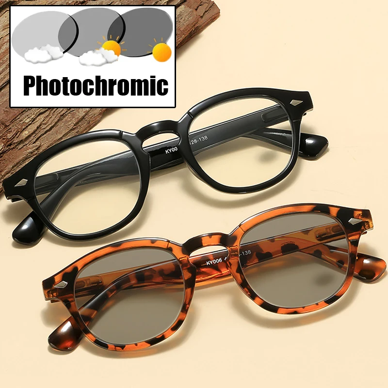 

Oval Frame Outdoor Color Changing Optical Glasses Vintage Finished Photochromic Sunglasses Trendy Ladies Plain Eyeglasses Goggle
