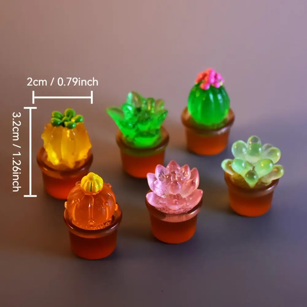 6 Glow-in-the-Dark Mini Succulent Cactus Plants - Colorful Resin Fairy Garden Accessories, Cute Desktop Decorations, Perfect for