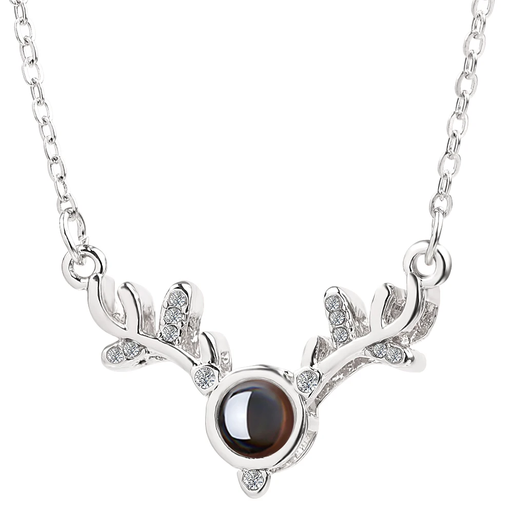 Fashion Elk Necklace 'I Love You' in 100 Languages Projection Pendant Jewelry Simple Design for Women Exquisite Accessory