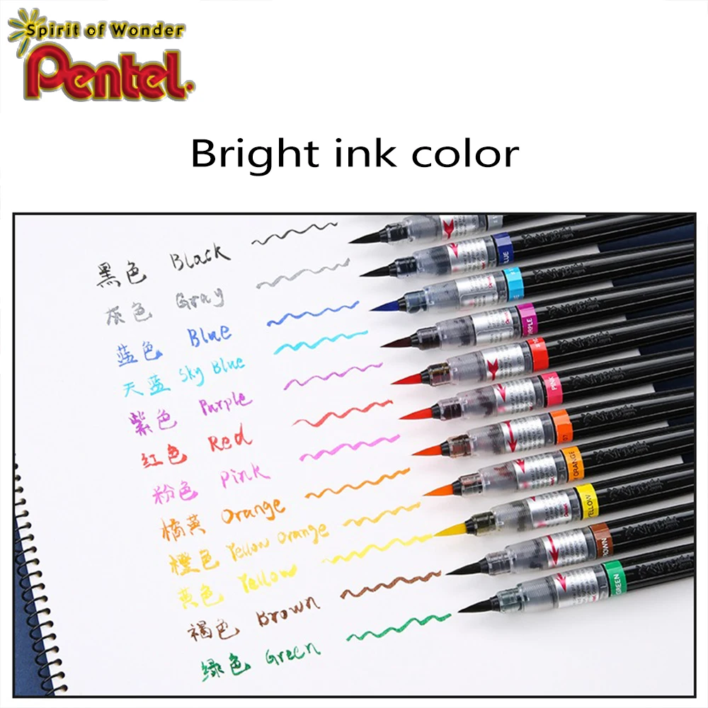 1PC Japan Pentel Colour Scientific Art Brush Colour Replaceable Refill Soft Headed Watercolor Brush Art Supplies Stationery