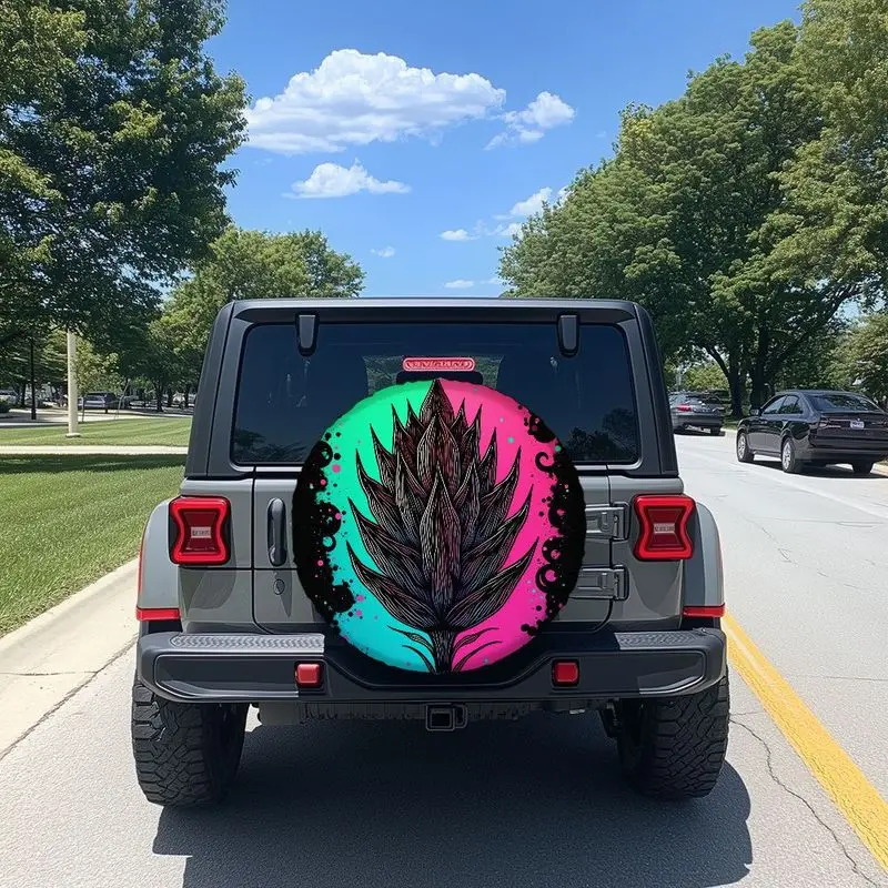 Neon Abstract Plant Tire Cover Cyberpunk Graphic Polyester Spare Wheel Protector for SUV