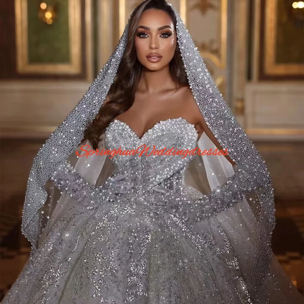Personnaliser romantique chérie cou Robe De mariée brillant paillettes perle Robe De mariée De luxe Robe De bal Robe De mariée Robe De Novia