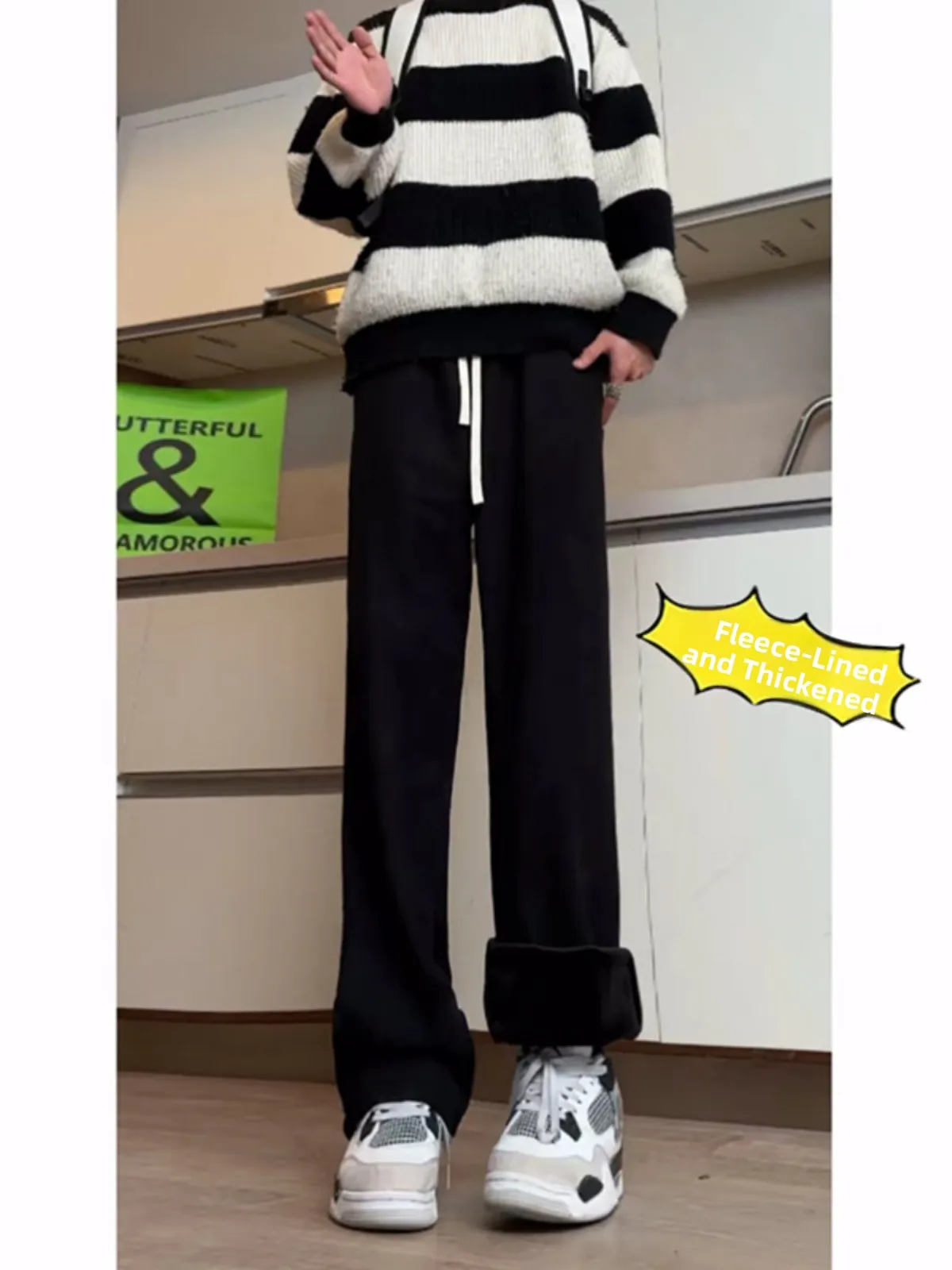 

American Retro Corduroy Pants Men's Autumn Winter Thiened Fce Lined Casual Straight Leg Sweatpants Drapey High-End Feel