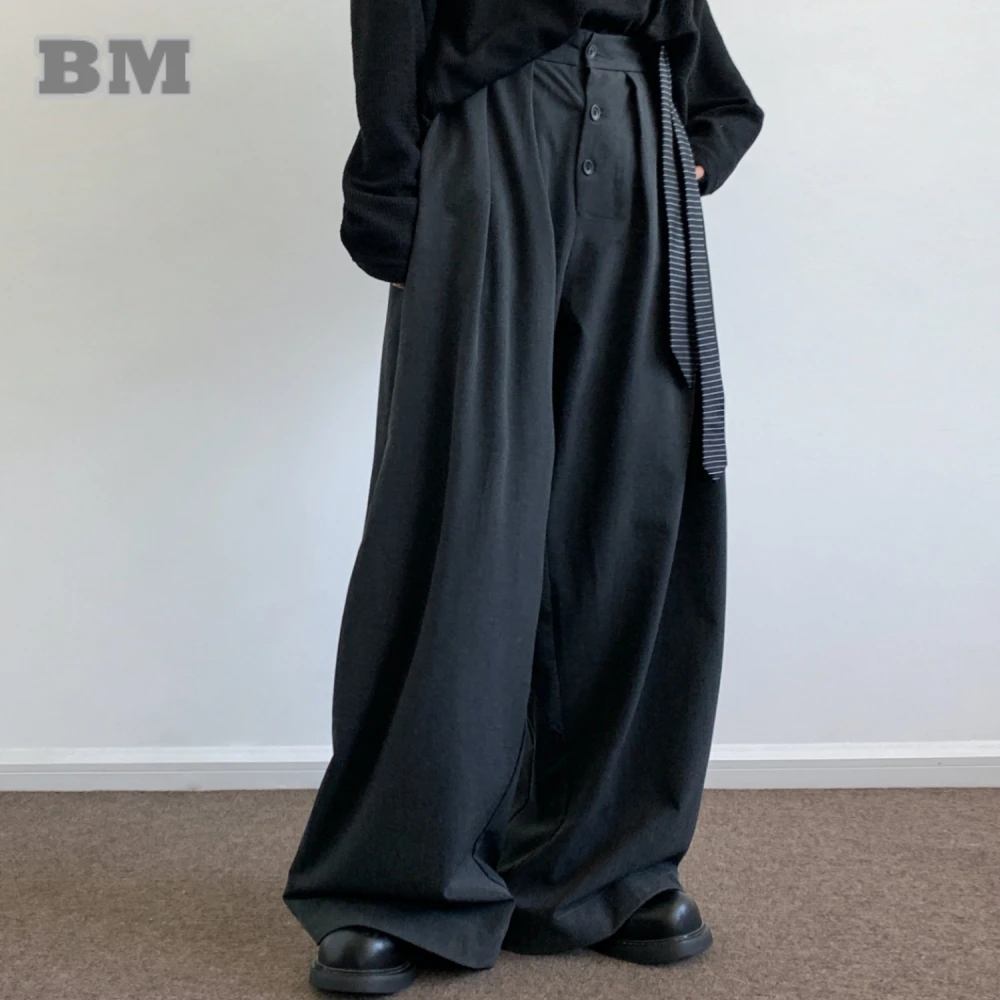

Japanese Retro Wide Pants Men Women High Quality Casual Trousers Korean Fashion Button Fly Straight Baggy Long Pants Trendy