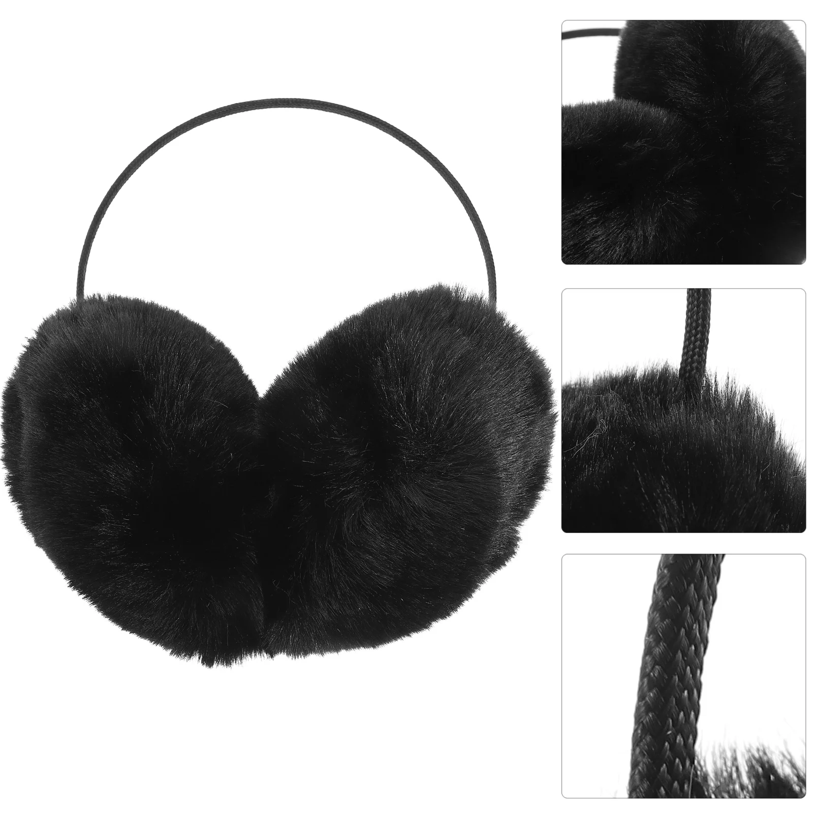 Fluffy Earmuff Winter Warm Girl Headbands Bear Ears Black Plush Women Man