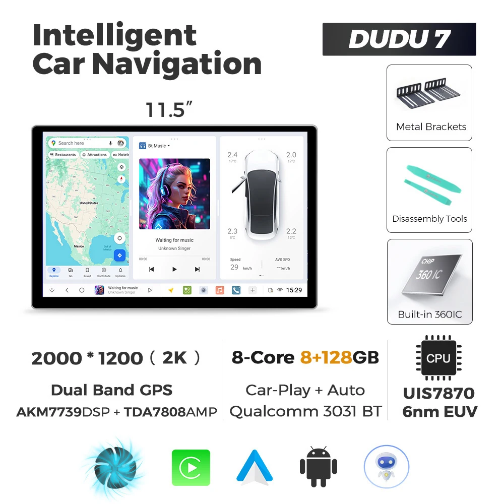 DUDUAUTO DUDU7 Universele 11,5-inch autoradio A7870 AKM7739 TDA7808 Draadloze Carplay Android 13-navigatie Intelligente systemen