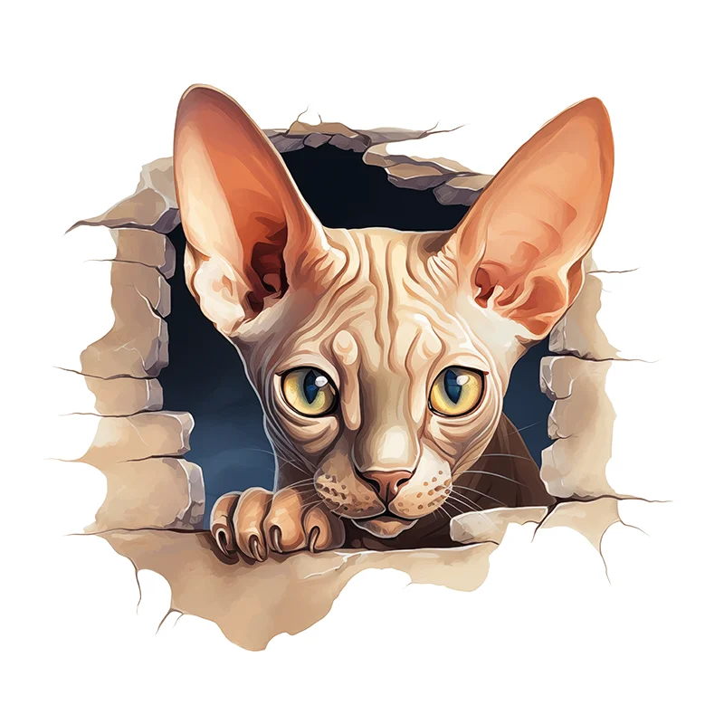 90995# Cute Hairless Cat Peeking Toilet Sticker, Durable Material, Perfect for Home Wall Decor, Aesthetic Room Decoration