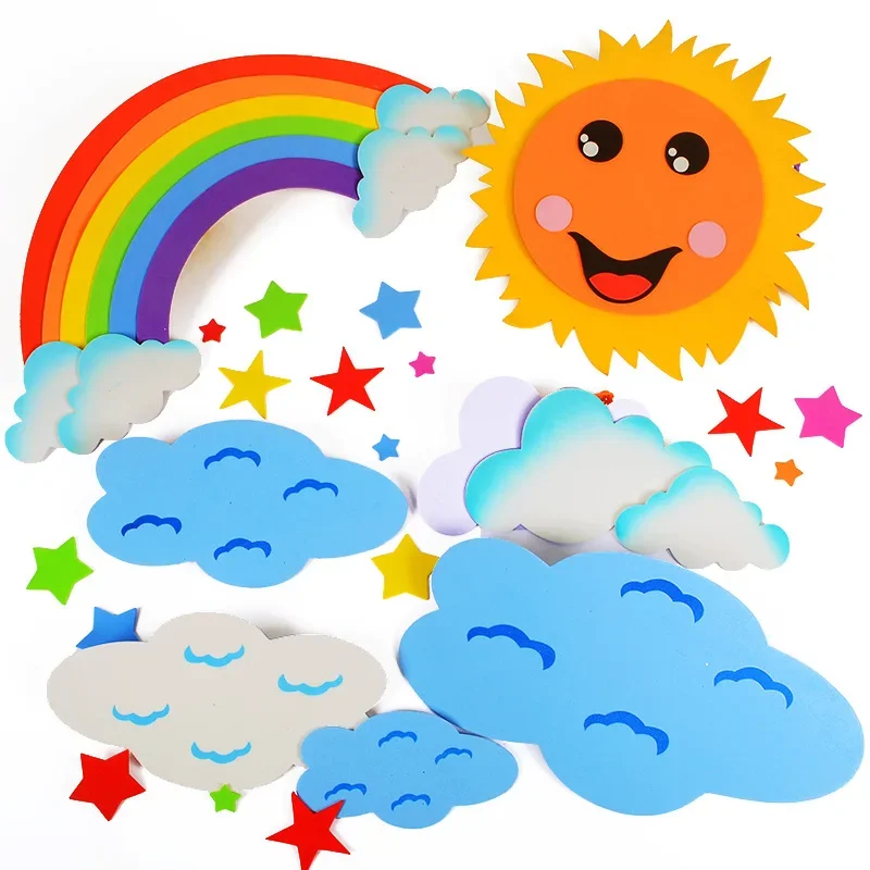 Sky Rainbow Cloud Sun Moon Handmade Rubber Wall Stickers DIY Handwork EVA Foam for Kids Learning Educational Wall Decoration Toy