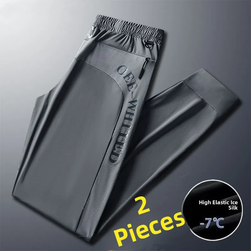 Ice Silk Mesh Loose Fit Men's Long Pants Thin Breathable Quick Dry Cool Workwear Summer Autumn Construction Site Air Conditio...
