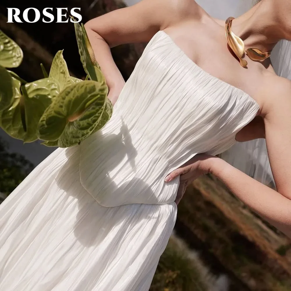 فستان حفلات بدون أكمام من ROSES بسيط باللون الأبيض مع وشاح وفساتين حفلات على شكل حرف a للمناسبات الرسمية حسب الطلب