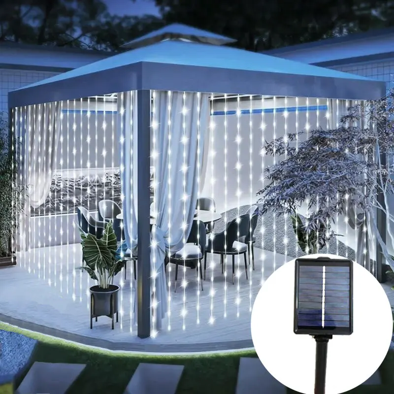 

Гирлянда, уличная солнечная серебряная проволока, занавеска, световая гирлянда, Рождественская гирлянда, лампа для свадебной вечеринки, садовая стена, украшение дома