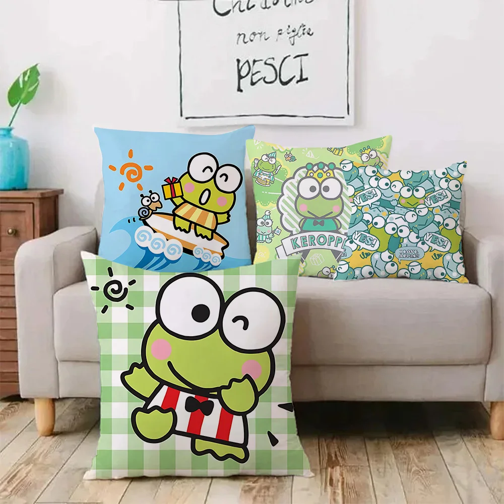 Cute Cartoon Kero Kero Keroppi Pillow Covers Cartoon Sofa Decorative Home Double-sided Printing Short Plush Cute Cushion Cover