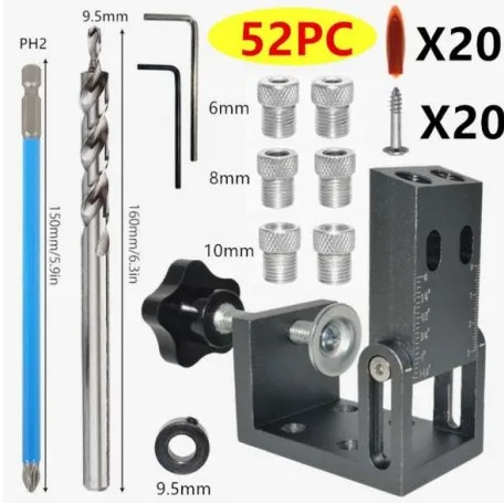 

Pocket Hole Jig Kit Woodworking Pocket Hole Screw Jig 15 Degree Oblique Angle Hole Locator Positioner Dowel Drill Joinery Kit