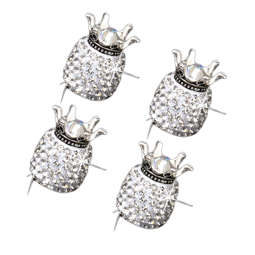 

4 Pcs Valve Cap Metal Dust Caps Tire Stem Car Motorbike Wheel Rhinestone Accessories The Crown
