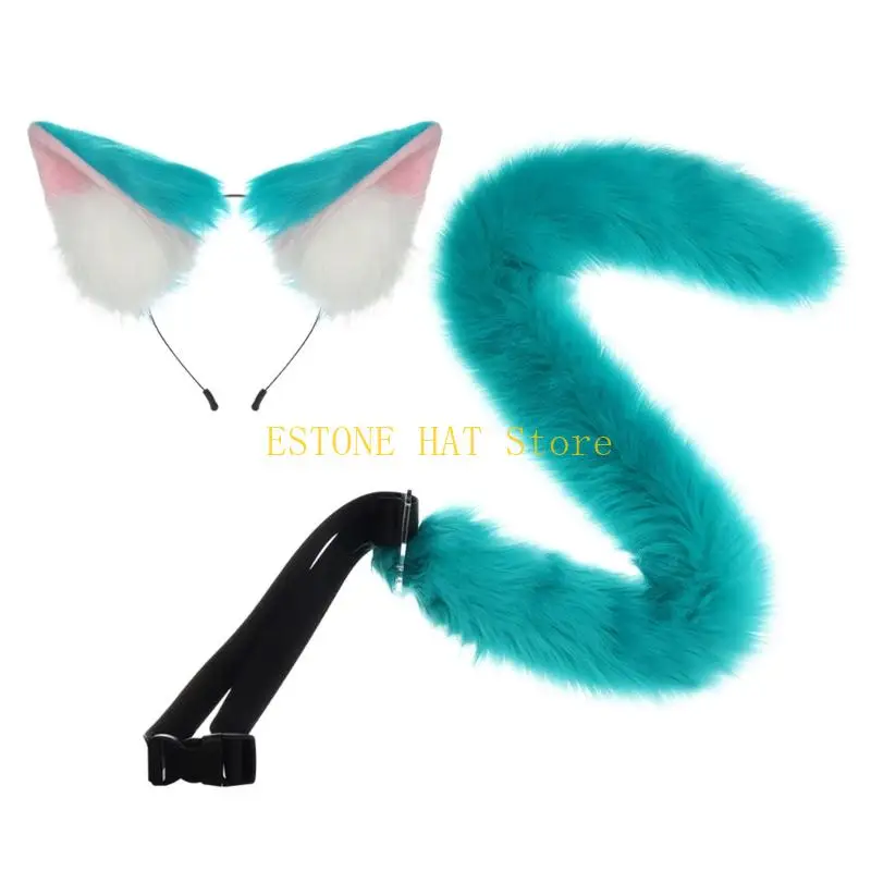 49MF Soft Animal Ears And Tail Set For Role Play Adjustable Accessories Perfect For Halloween Celebrations