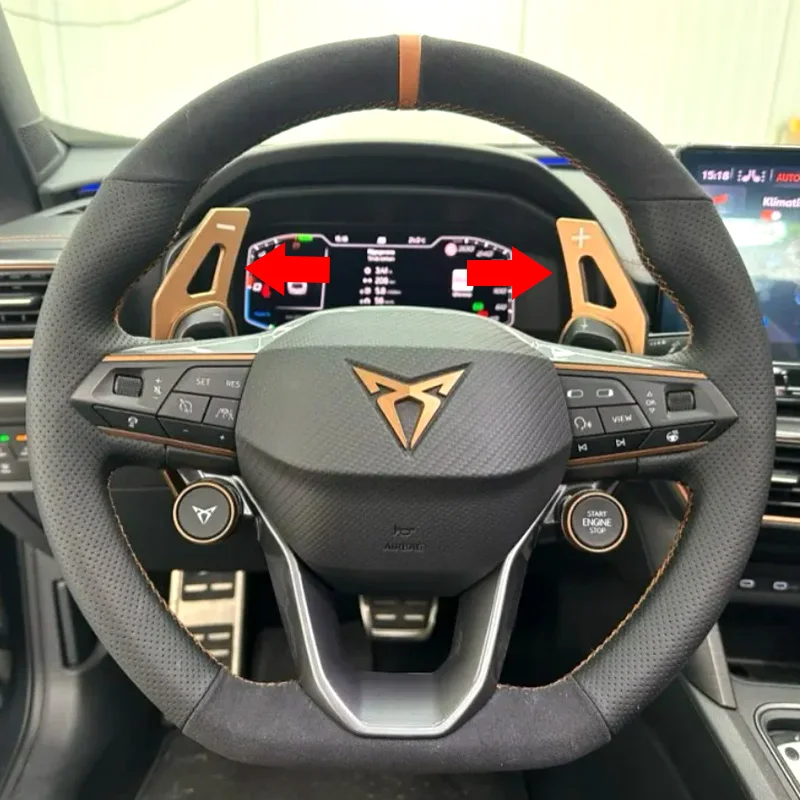 

For Seat Leon Cupra FR Formentor Leon 2021 2022 2023 Steering Wheel Aluminum Alloy Brown Shift Paddles Interior Accessories