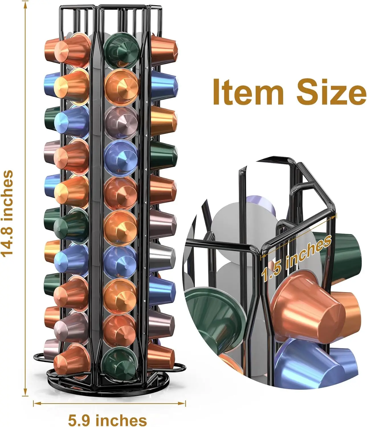 Coffee Pod Holder for Nespresso OriginalLine Storage Organizer 360 Rotatable Coffee Capsules Carousel 20-40-60 Coffee Pods