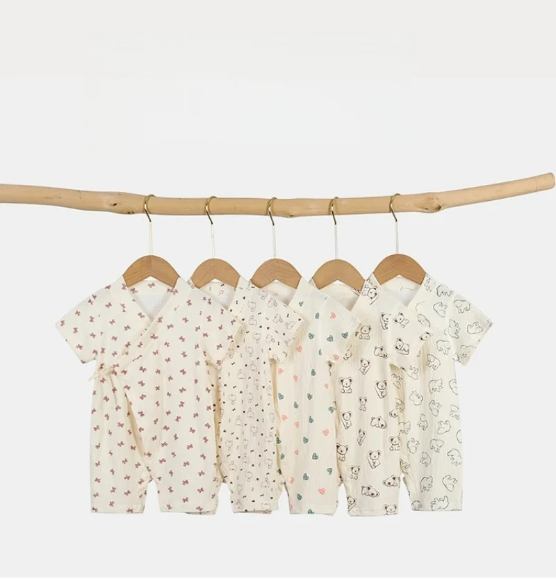 2026 Summer Baby Cartoon Print Jumpsuit V-Neck Infant Clothes Short Sleeve Thin Back Mesh Toddler Boys Girls Romper